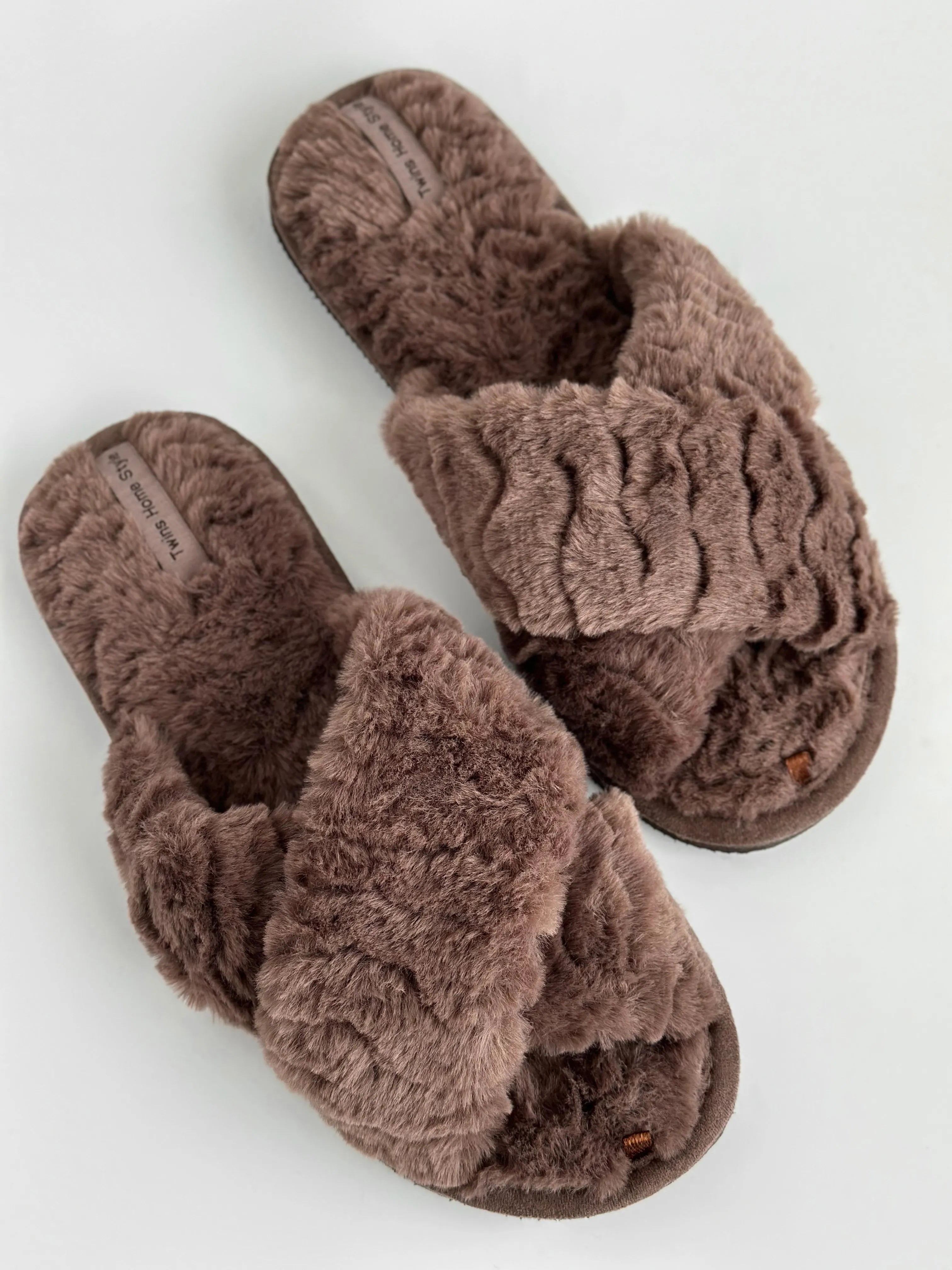 Women's HS fur slippers chocolate