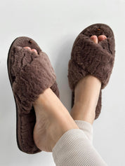 Women's HS fur slippers chocolate
