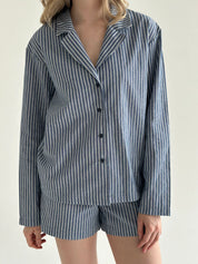 Striped cotton suit Shirt and shorts blue/milk