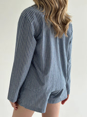 Striped cotton suit Shirt and shorts blue/milk