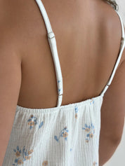 Muslin T-shirt and Shorts costume flower with blue leaf on milky