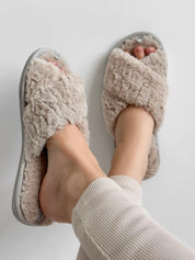 Women's fur slippers HS beige