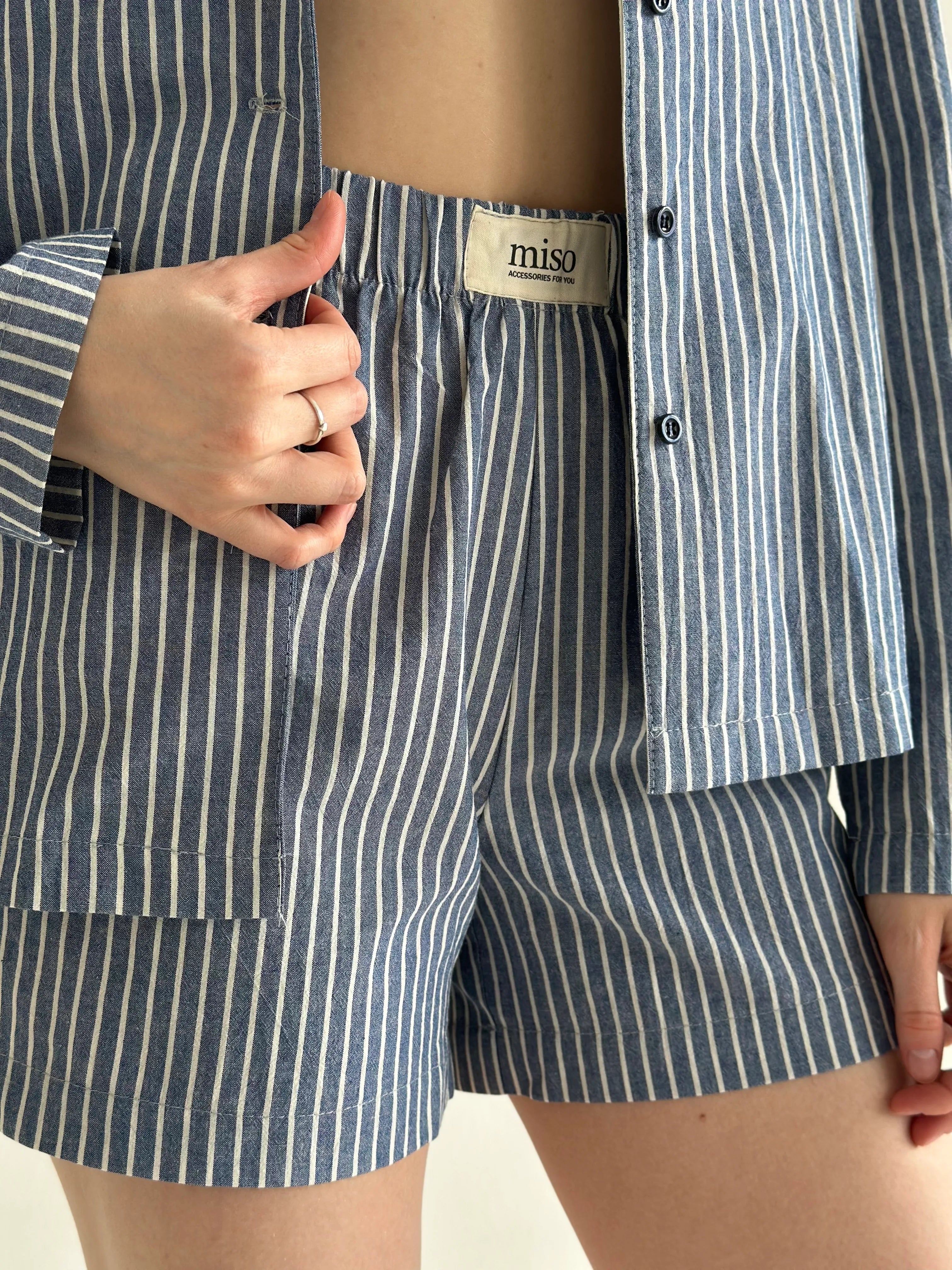 Striped cotton suit Shirt and shorts blue/milk