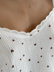 Muslin T-shirt and Shorts Suit, brown heart on milky