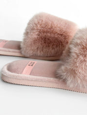 Women's slippers HS-LUX fur open pudra