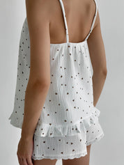 Muslin T-shirt and Shorts Suit, brown heart on milky