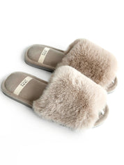 Women's slippers HS-LUX fur open gray