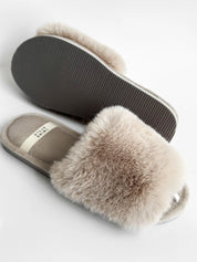 Women's slippers HS-LUX fur open gray