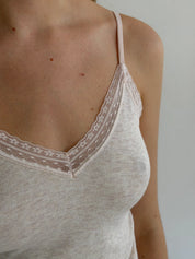 Set of viscose tank top and shorts with lace beige-pink