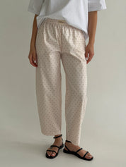 Satin pants BANANAS small black polka dots on pale pink