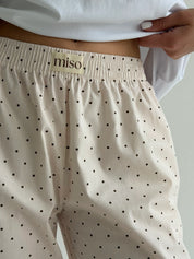 Satin pants BANANAS small black polka dots on pale pink