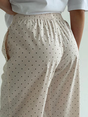 Satin pants BANANAS small black polka dots on pale pink