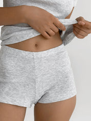 Grey ribbed knit mini shorts