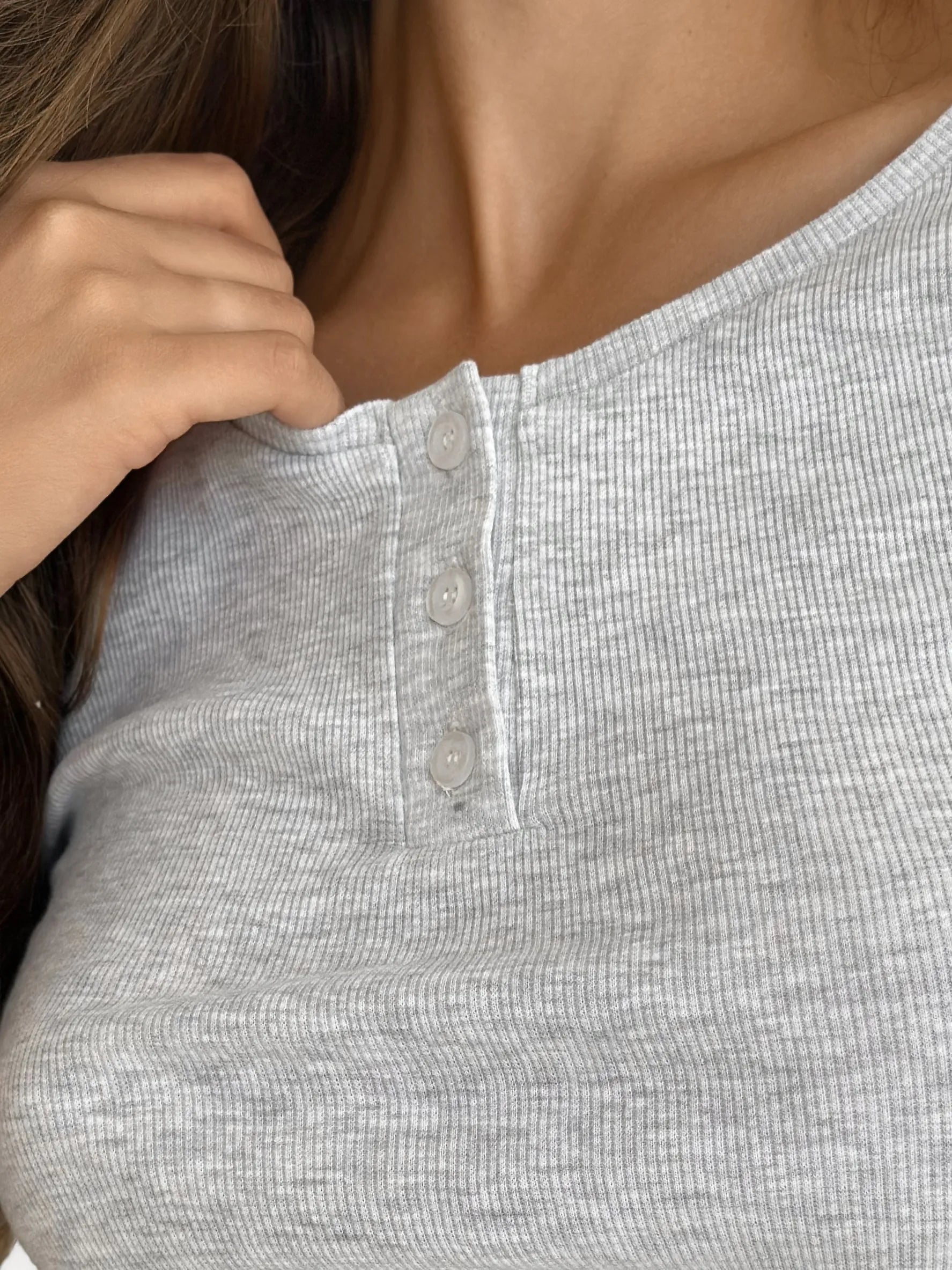 Ribbed button-down T-shirt gray