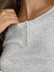 Ribbed button-down T-shirt gray