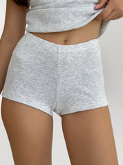 Grey ribbed knit mini shorts