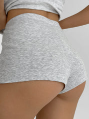 Grey ribbed knit mini shorts
