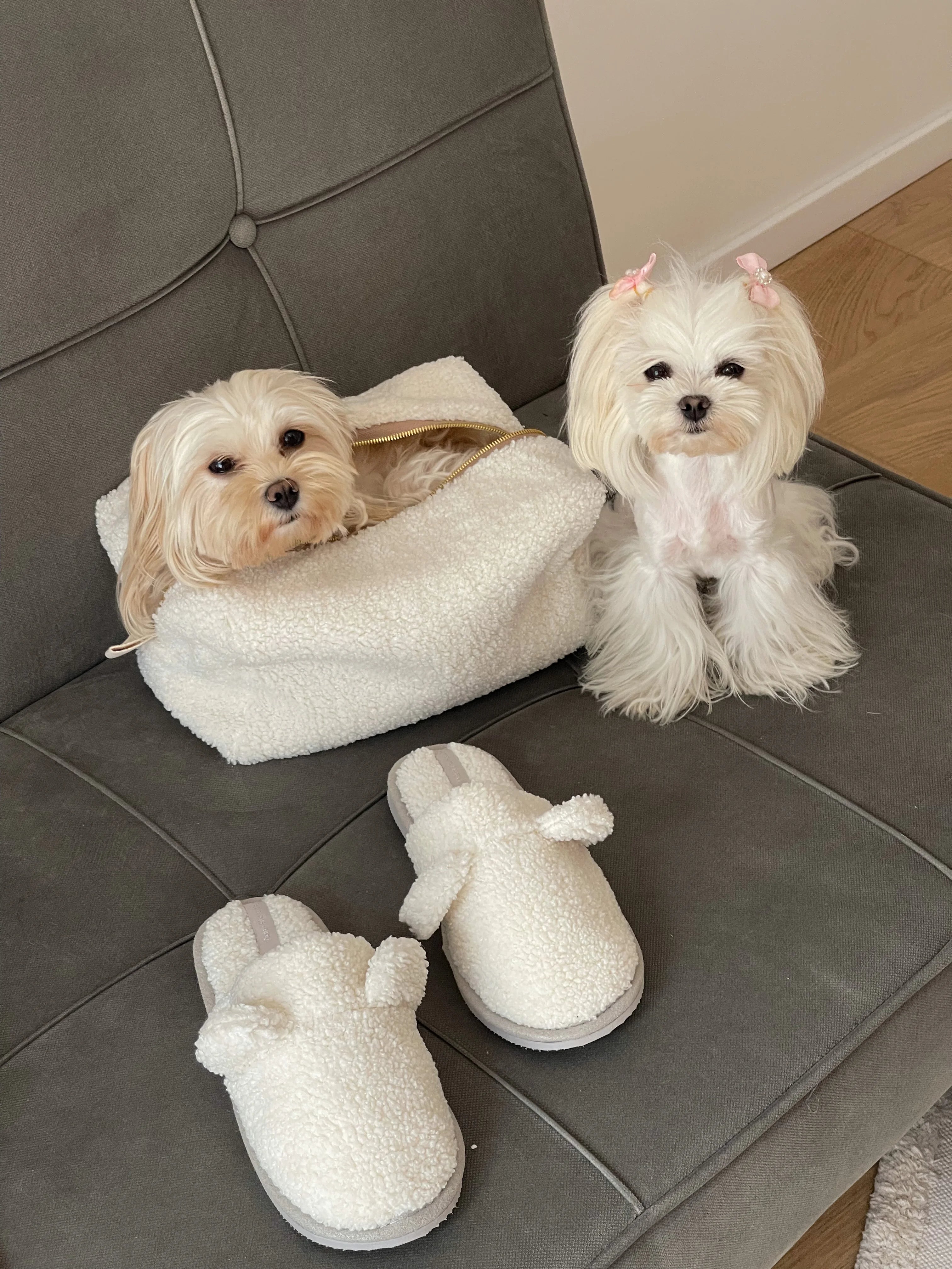 Gift set TEDDY white (cosmetic bag, slippers)