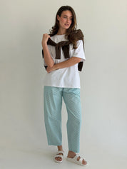 Satin pants BANANAS small black polka dots on blue