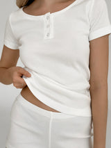 Ribbed button-down T-shirt milk