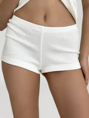 Ribbed knit mini shorts milky