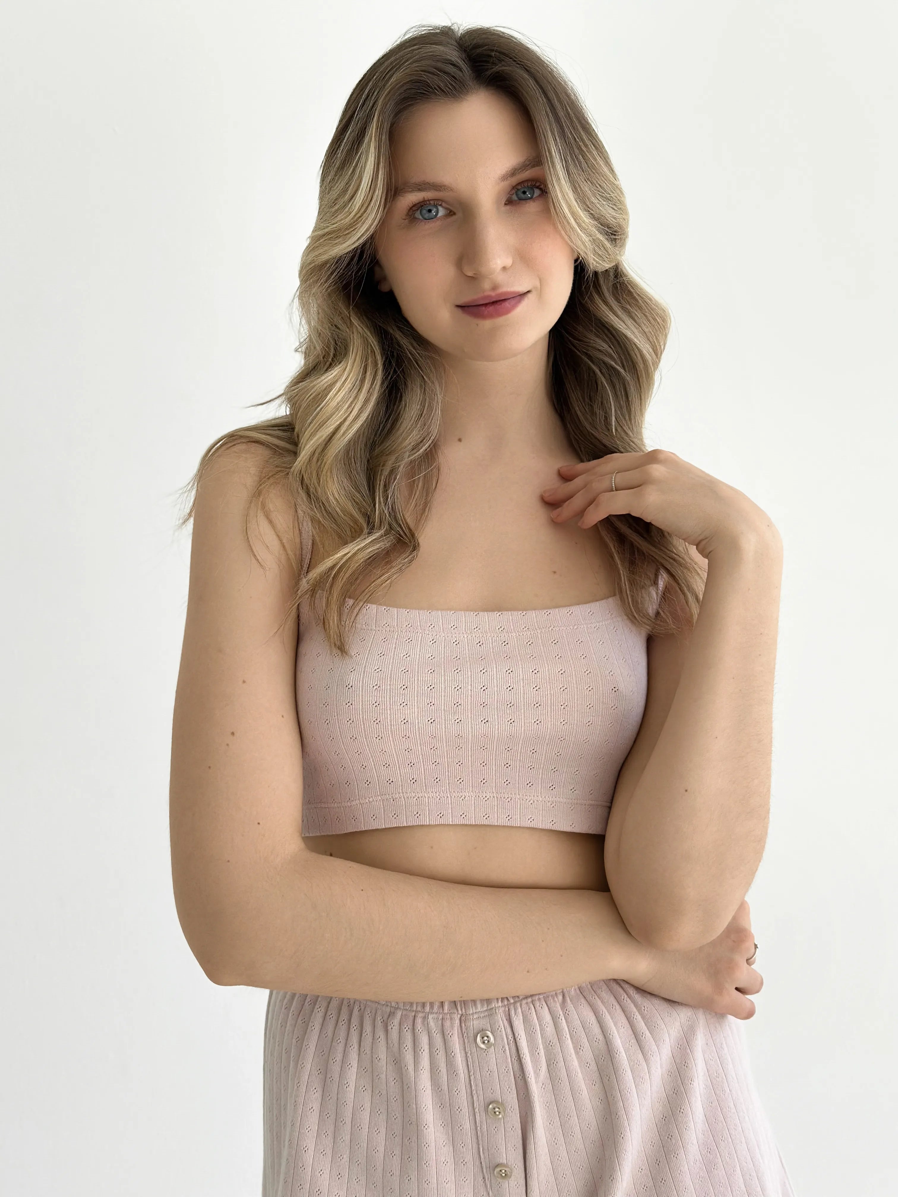 Ribbed strappy top, powder