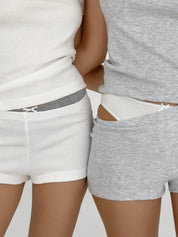 Grey ribbed knit mini shorts