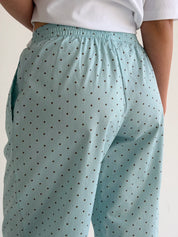 Satin pants BANANAS small black polka dots on blue