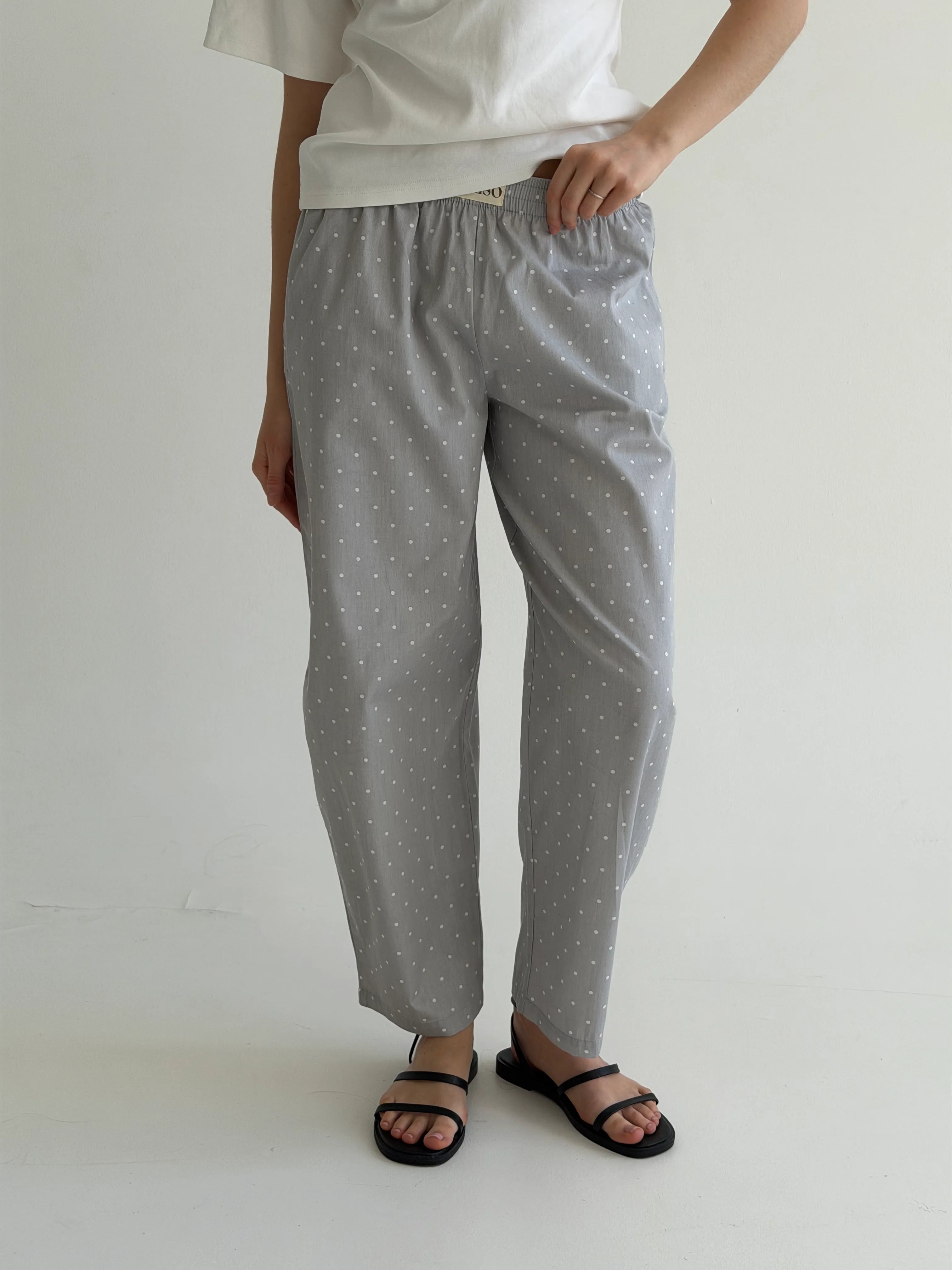 Satin pants BANANAS small white polka dots on gray