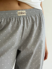 Satin pants BANANAS small white polka dots on gray