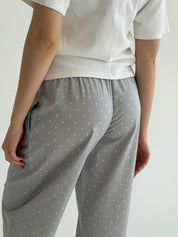 Satin pants BANANAS small white polka dots on gray