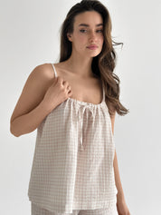 Muslin set 2-layer tank top and shorts with gull beige check