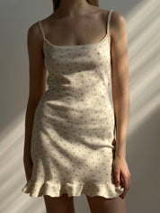 Ribbed sleep dress with milky rose trim