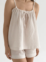 Muslin set 2-layer tank top and shorts with gull beige check