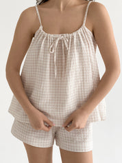 Muslin set 2-layer tank top and shorts with gull beige check