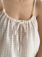 Muslin set 2-layer tank top and shorts with gull beige check