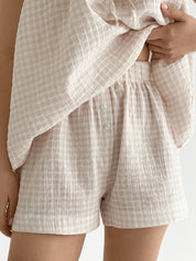 Muslin set 2-layer tank top and shorts with gull beige check