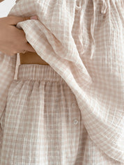 Muslin set 2-layer tank top and shorts with gull beige check