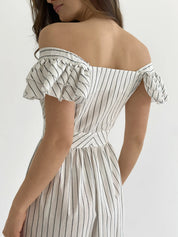 Wide striped cotton sundress with buttons, white/black
