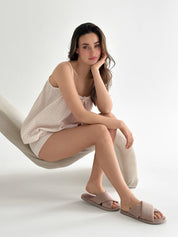 Muslin set 2-layer tank top and shorts with gull beige check