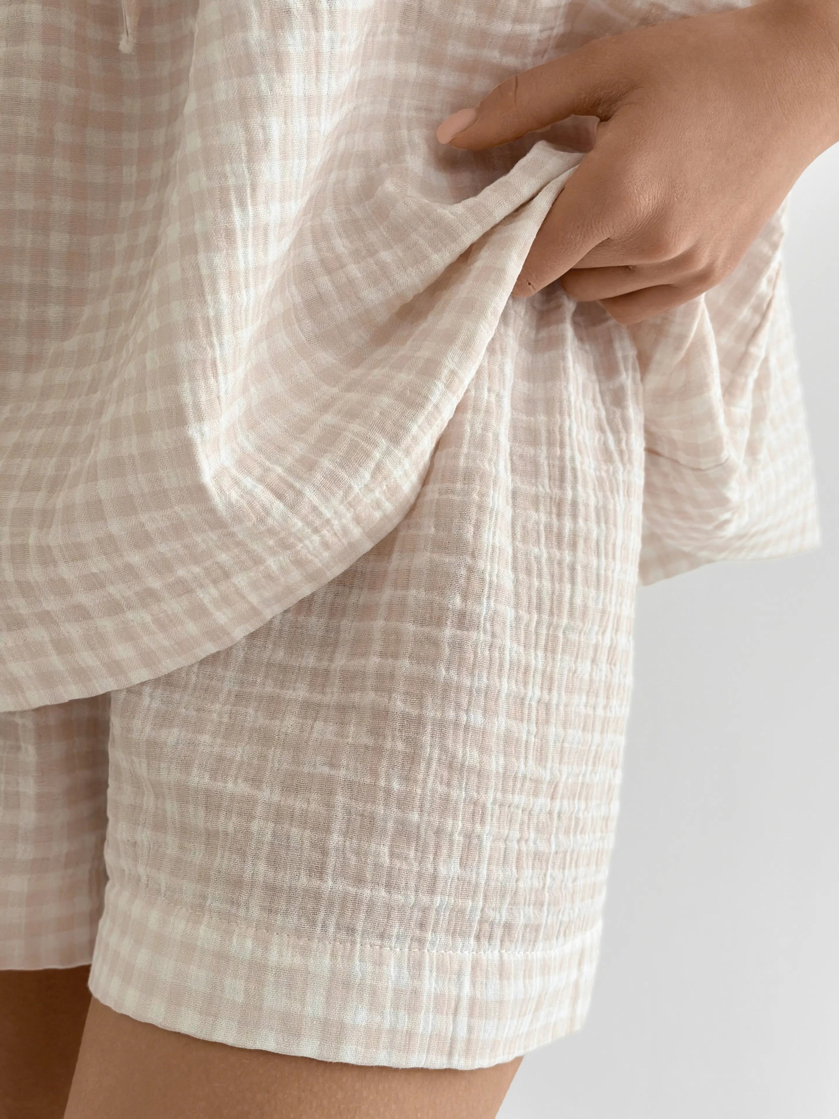 Muslin set 2-layer tank top and shorts with gull beige check