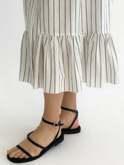 Wide striped cotton sundress with buttons, white/black