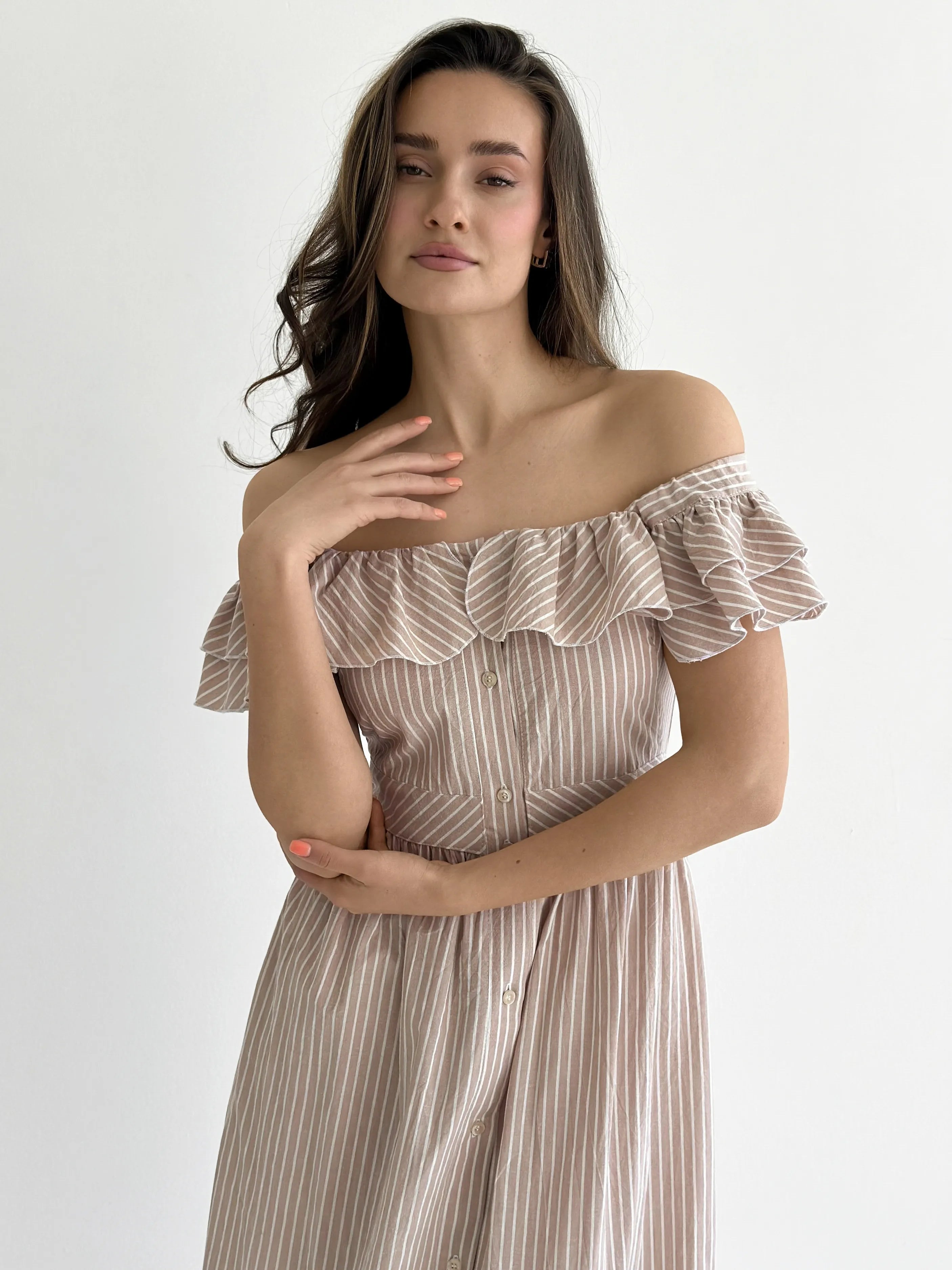 Striped cotton sundress with buttons beige/milk