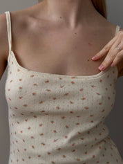 Ribbed sleep dress with milky rose trim