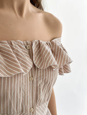 Striped cotton sundress with buttons beige/milk