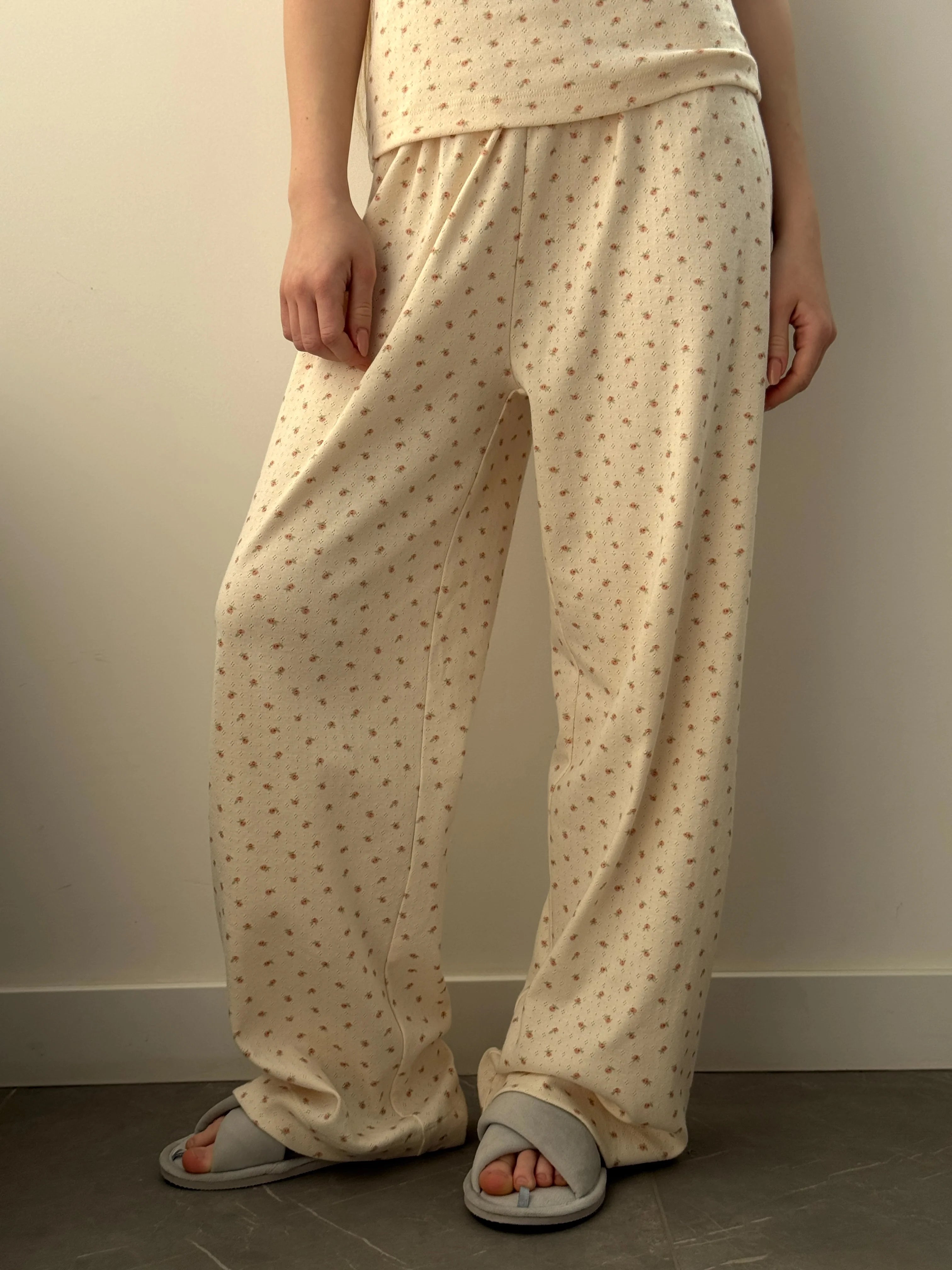 Ribbed wide pants milky rose