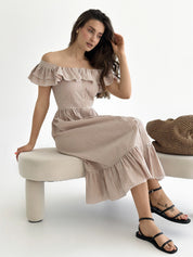 Striped cotton sundress with buttons beige/milk