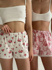 Satin Shorts mono roses red with leaves