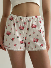 Satin Shorts mono roses red with leaves