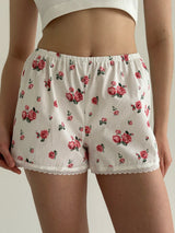 Satin Shorts mono roses red with leaves